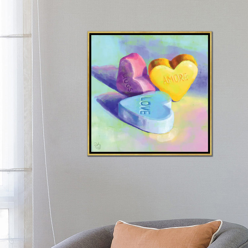 Bonbons cœurs - reproduction d'art murale - toile encadrée, H 26 po x l 26 po, Toile à cadre flottant sans passe-partout