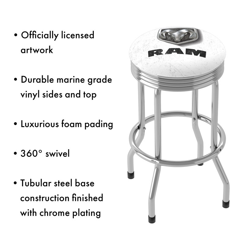 White Vinyl Swivel Bar Stool with Metal Frame