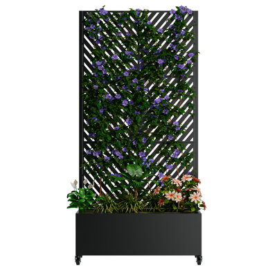 Lit de jardin surélevé de 73 po de hauteur avec treillis, trous de drainage, roues verrouillables, moustiquaire pour plantes grimpantes, moustiquaire pour bac à fleurs haute durabilité 73 po x 35 po x 16 po, galvanisé approprié