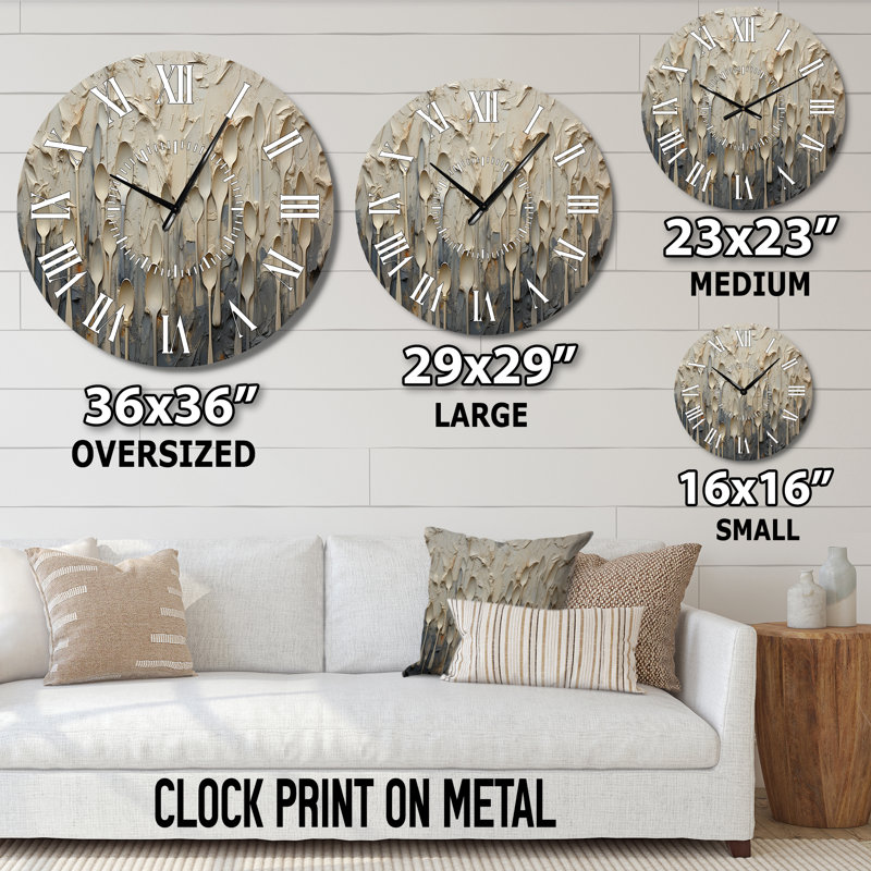 Ustensiles beiges et gris - Horloge murale blanche, Médium