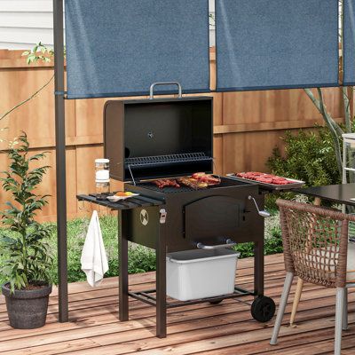 Charcoal Grill From , With 164 Sq.Inch Warming Rack & Adjustable Height, Folding Shelves, Thermometer, Bottle Opener Wheels, Black For Outdoor Camping, Picnic, Patio,