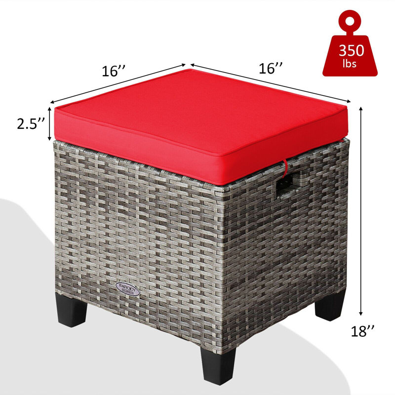 Amarley Polyethylene (PE) Wicker Outdoor Ottoman, Red