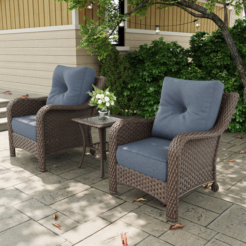Metal Outdoor Lounge Chair, Brown, Navy