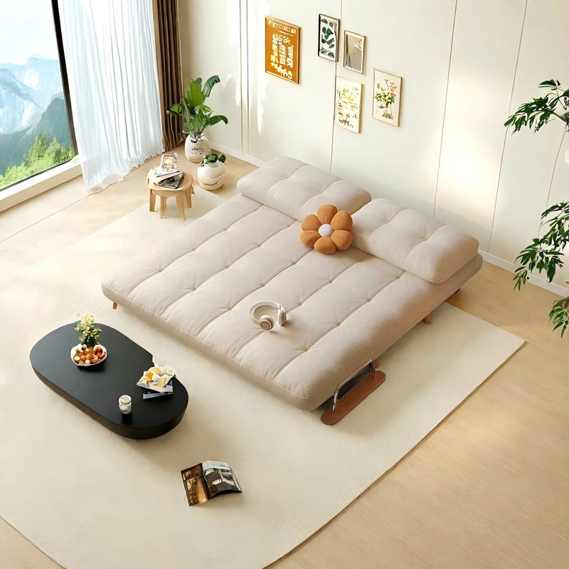 Canapé-lit crème moderne en fausse fourrure avec coussins, H 32,28 po x l 47,24 po x P 78,74 po