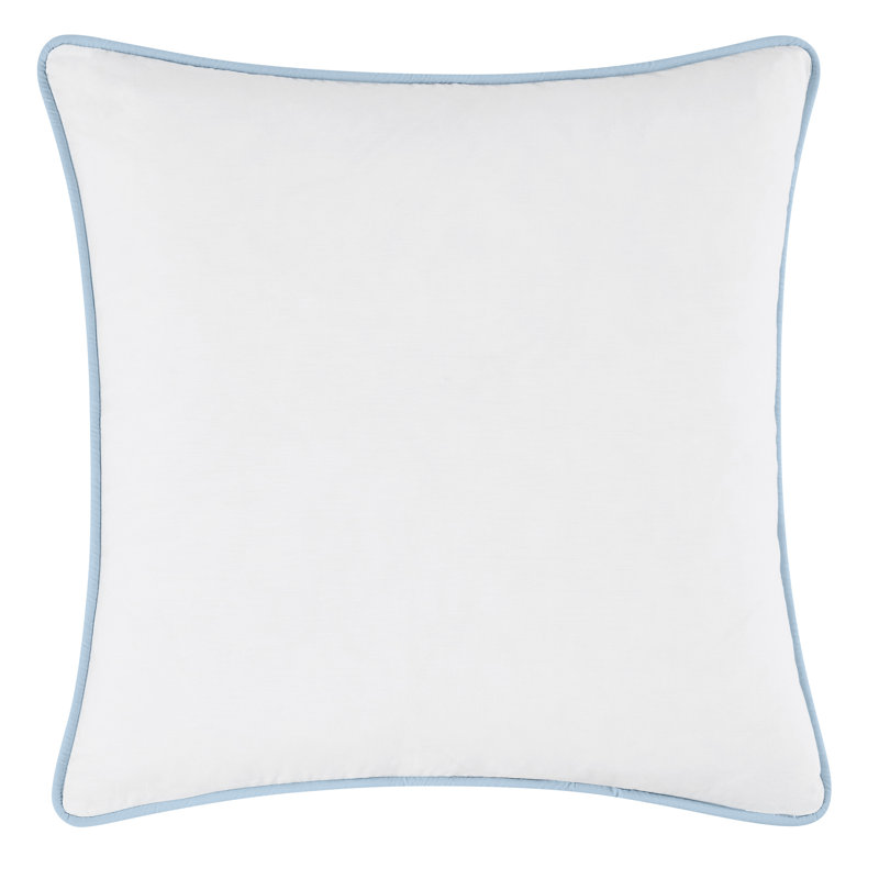 Coussin Brooklyn, Carré 20 po, Blanc / bordure bleu ciel