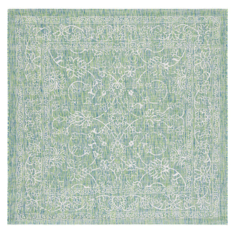 Tapis oriental vert intérieur / extérieur Eley, Green/Ivory, Carré 6 pi 7 po
