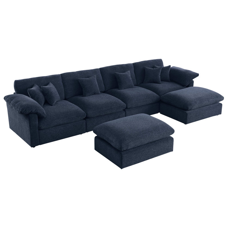 Canapé modulaire en chenille 6 pièces, Chenille bleu foncé