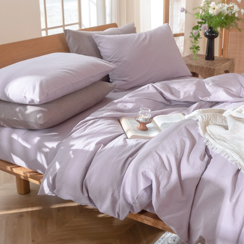 MooMee Lightweight Duvet Cover Set with Zipper Closure 8 Ties 100% Washed Cotton Linen Like Textured Soft Breathable All-Season