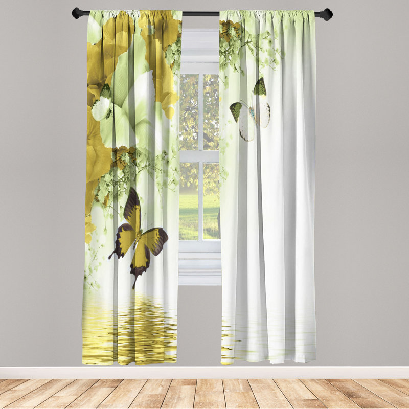 Microfiber Floral Semi-Sheer Rod Pocket Curtain Panels, 28" W x 95" L, Yellow Green/Light Green