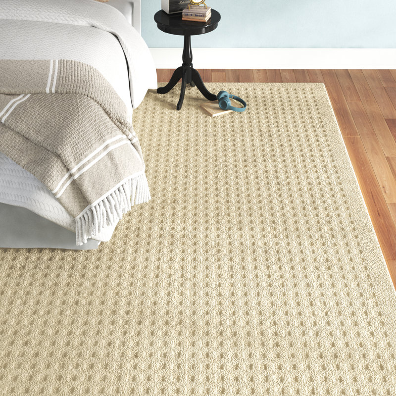 Tapis ivoire en laine tissé à la main et à plat, Rectangle 6 pi 6 po x 9 pi 6 po