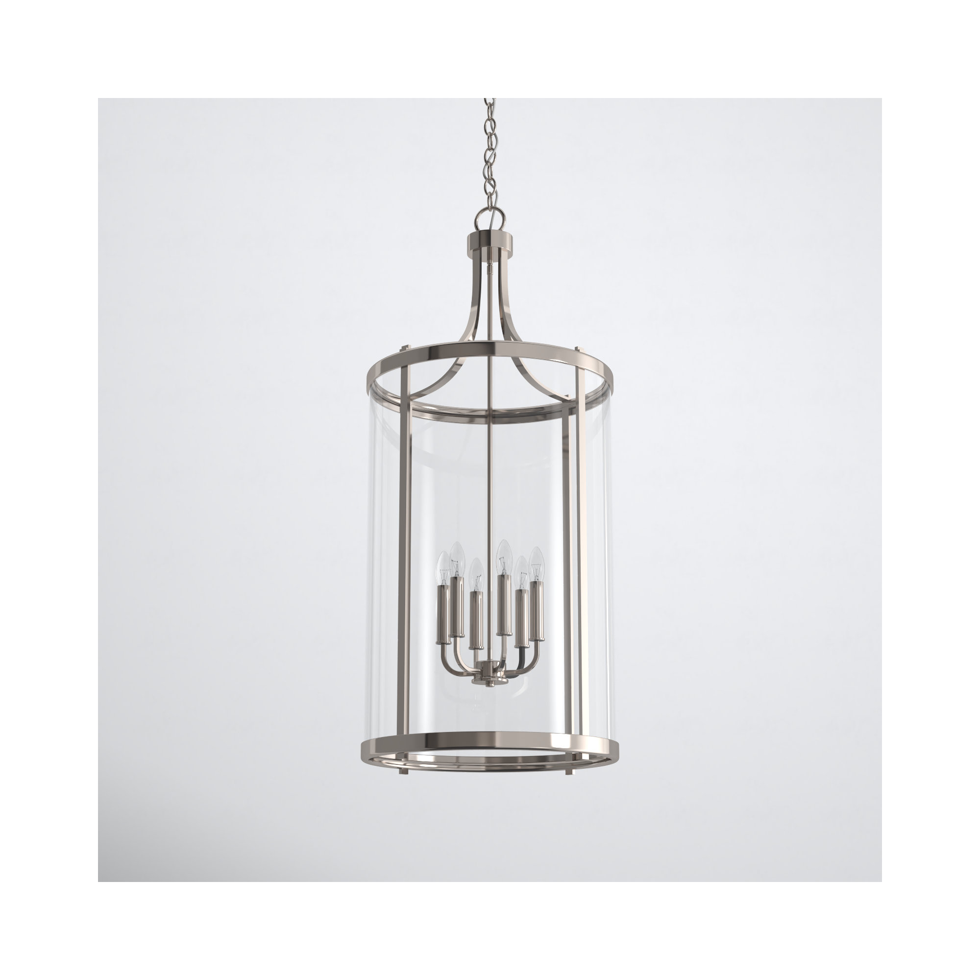 Wayland Dimmable Lantern Chandelier, 34" H x 16" W x 16" D, Satin Nickel, 6 Lights
