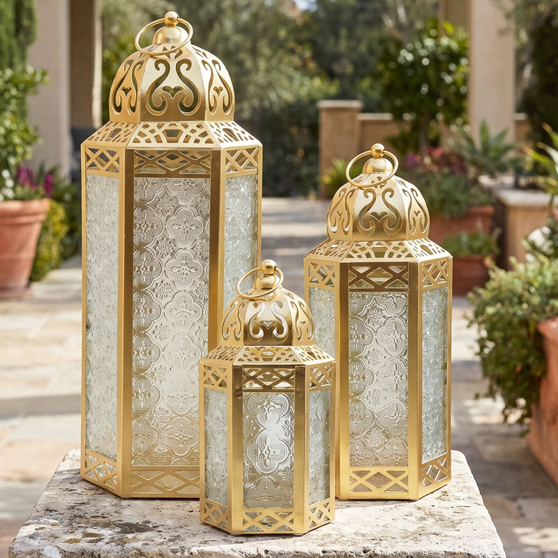 Ensemble de lanterne marocaine de style bougie marocaine pour le plancher, les décorations du Ramadan, la décoration intérieure, le patio extérieur ou le porche, les mariages