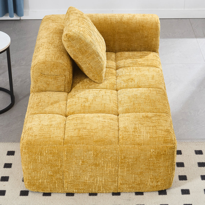 Canapé-lit en chenille pour appartement, éponge haute et design confortable jaune, appartement moderne, Jaune