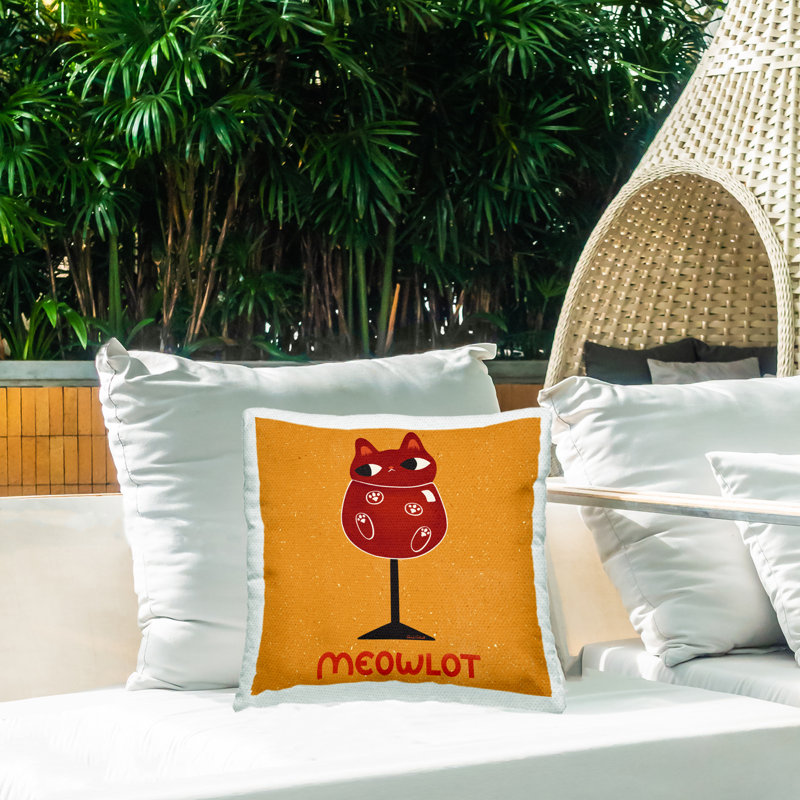 Coussin d'extérieur imprimé Meowlot Cat Merlot Design par Carrie Cantwell