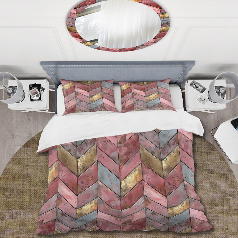 Ensemble de housse de couette Golden Chevron X - Midcentury, Housse de couette très grand + 2 taies décorativ