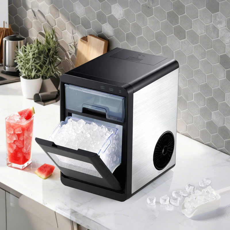 Machine à glaçons de comptoir, 44 lb par jour, machine portative autonettoyante avec pelle, machine à glaçons à tiroirs, machine à glaçons avec glaçons à croquer pour la maison, la cuisine, le bureau, le bar et la fête