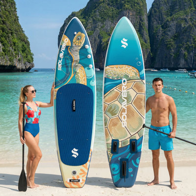 Inflatable Paddle Board With Exceptional Load Capacity, Complete With SUP Accessories, 3 Removable Fins, And 3-Piece Adjustable Single Paddle. This Non-Slip Adult Paddleboard Comes In A Variety Of Designs And Sizes.