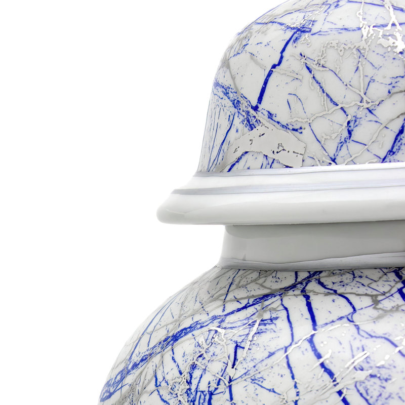Pot de temple chinois intemporel, 18", Bleu / Argent