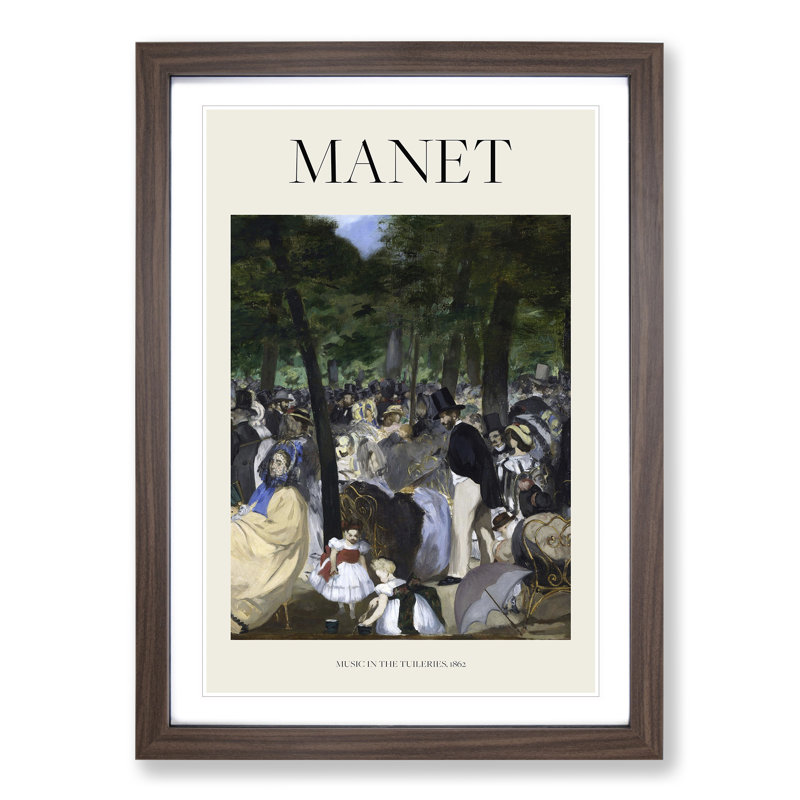 Music in the Tuileries Gardens by Edouard Manet - Picture Frame Painting, 48cm H x 36cm W x 2cm D, Walnut
