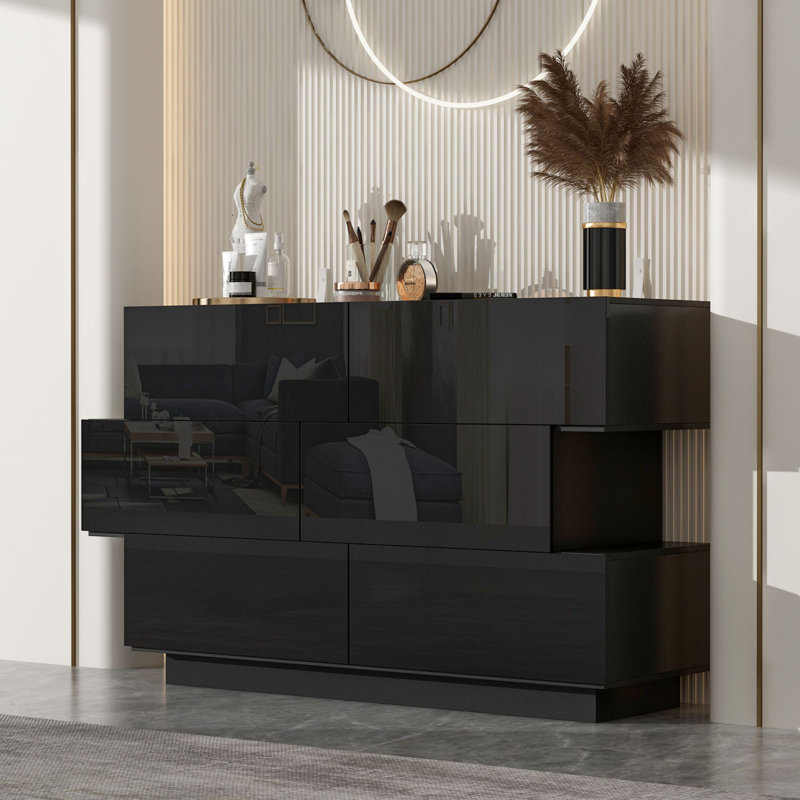 Kevonda 50.8'' W 6 - Drawer Dresser, Black