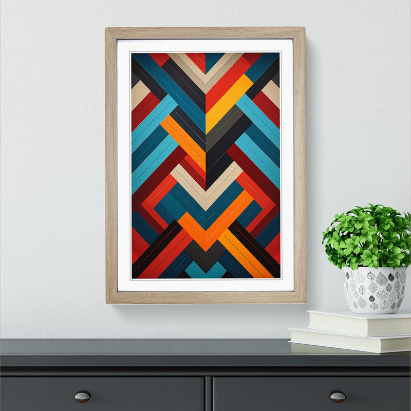 Chevrons Constructivism - Single Picture Frame Print on Wood, Oak Framed, 34cm H x 25cm W x 2cm D