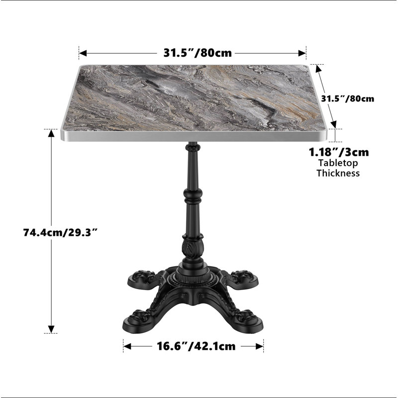 Table de salle à manger carrée 31,5 po Tulip, H 29,53 po x l 31,5 po x P 31,5 po, Gris / Noir
