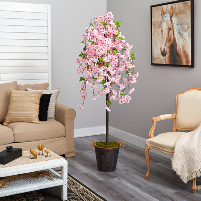 72'' Faux Cherry Blossom Tree in Metal Decorative Vase