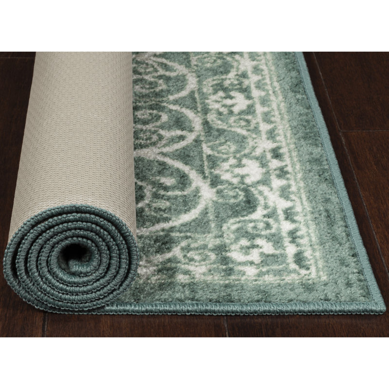 Tapis spa / turquoise / ivoire Dreyfuss, Rectangulaire 7 pi x 10 pi, Vert