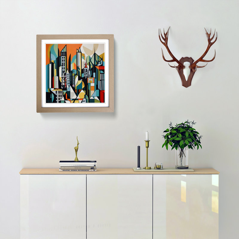 City Of Manchester Cubism - Framed Print, Oak