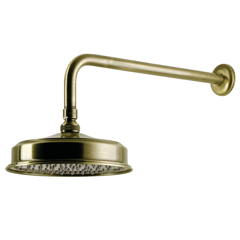 Kingston Brass Trimscape 8-Inch Round Brass Shower Head with 17-Inch Ceiling Mounted Shower Arm, Antique Brass