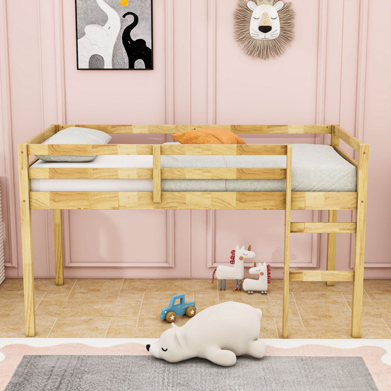 Lit mezzanine simple en bois avec échelle, Naturel