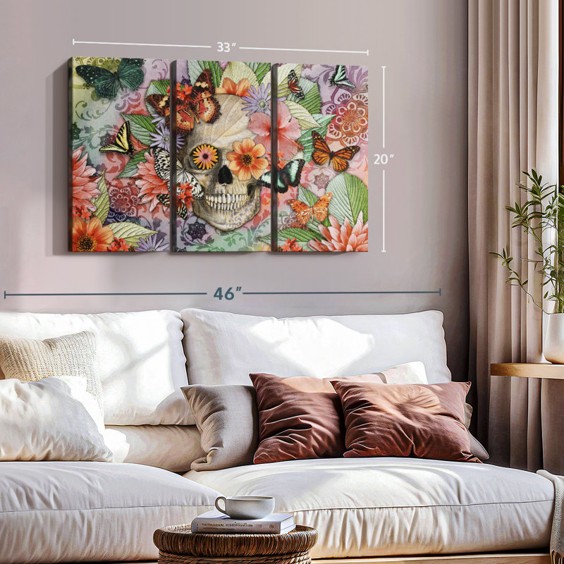 "Butterfly Botaniskull" sur toile, H 20 po x l 33 po x P 1,25 po