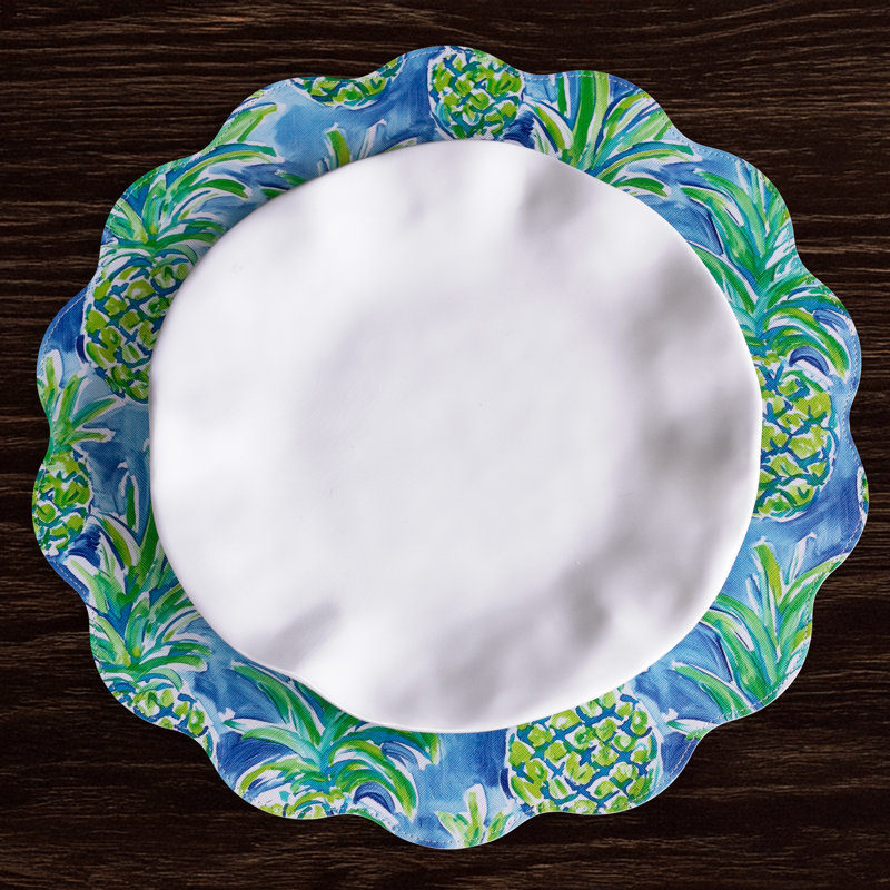 Vida Pineapples & Palms Reversible Round Placemats (Blue & Green)