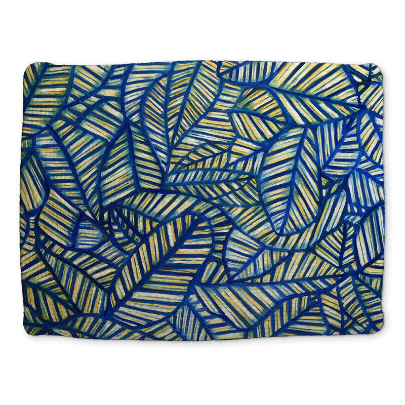 Blue Floral Braided Polyester Placemat - Blue Leaf Patterns