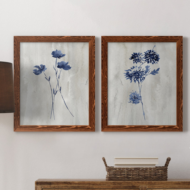 Indigo Botanical III - ensemble de 2 reproductions d'impressions, H 24 po x l 36 po x P 1,5 po, Toile avec cadre érable
