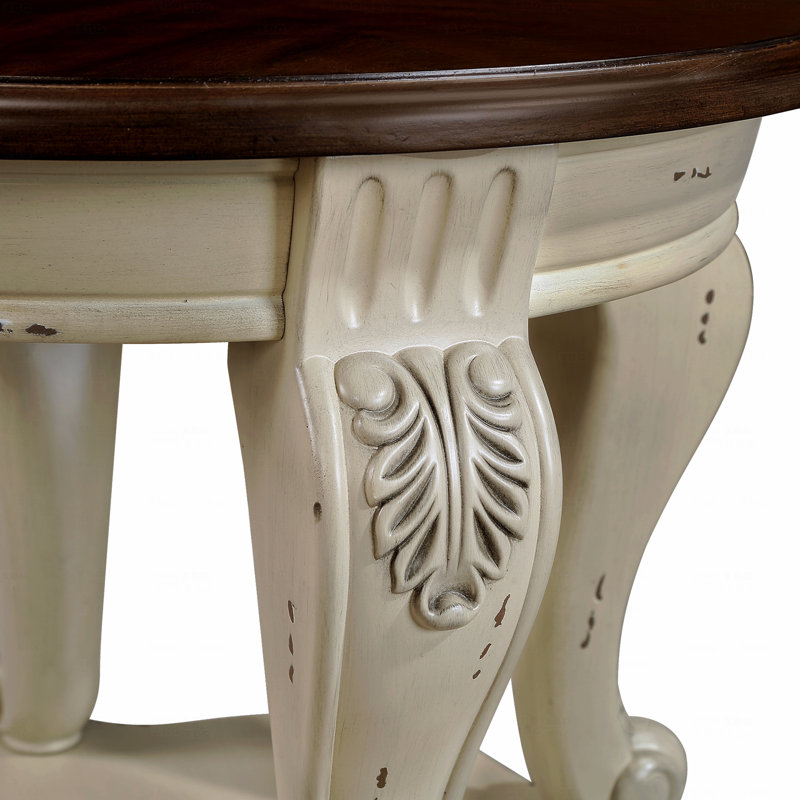 Table de bout ronde, canapé en bois massif deux tons, table d'appoint avec tablette et table de coin de 22 po, Brun / Beige
