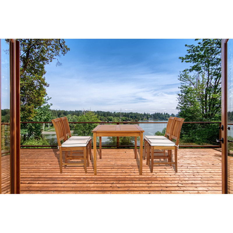 Outdoor 5 - Piece Teak Dining Set with Cushions