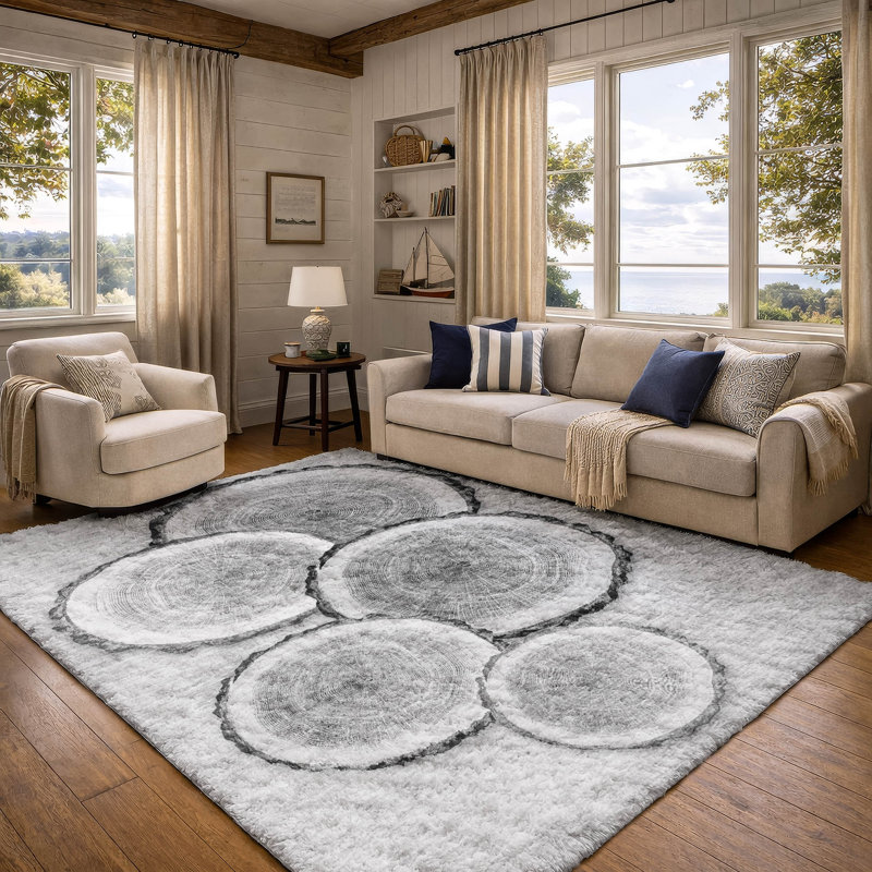 Premium Machine Washable Dream Shag ADS575 Wood Slices Rug, Gray, 8' x 10'