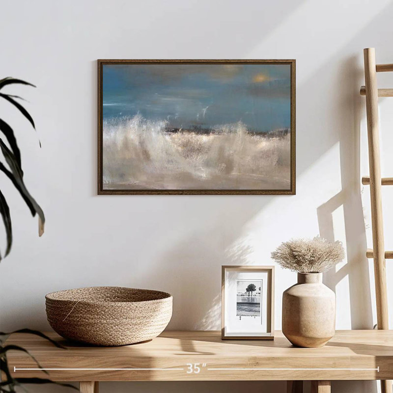 Vagues de la mer sauvage, 19 po x 13 po, Cadre flottant en noyer