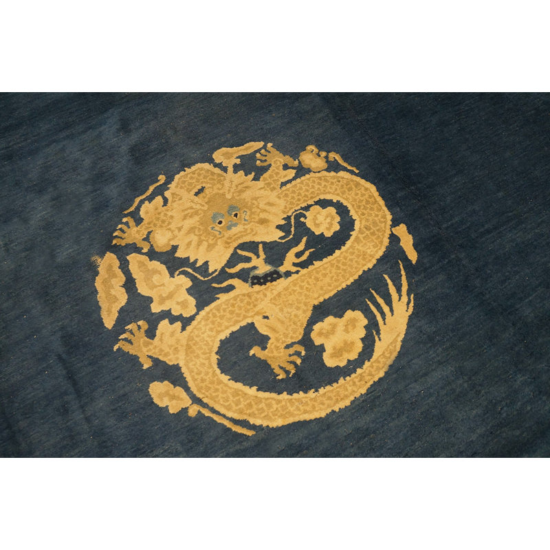 Antique Peking Chinese Medallion Blue 1900s Rug