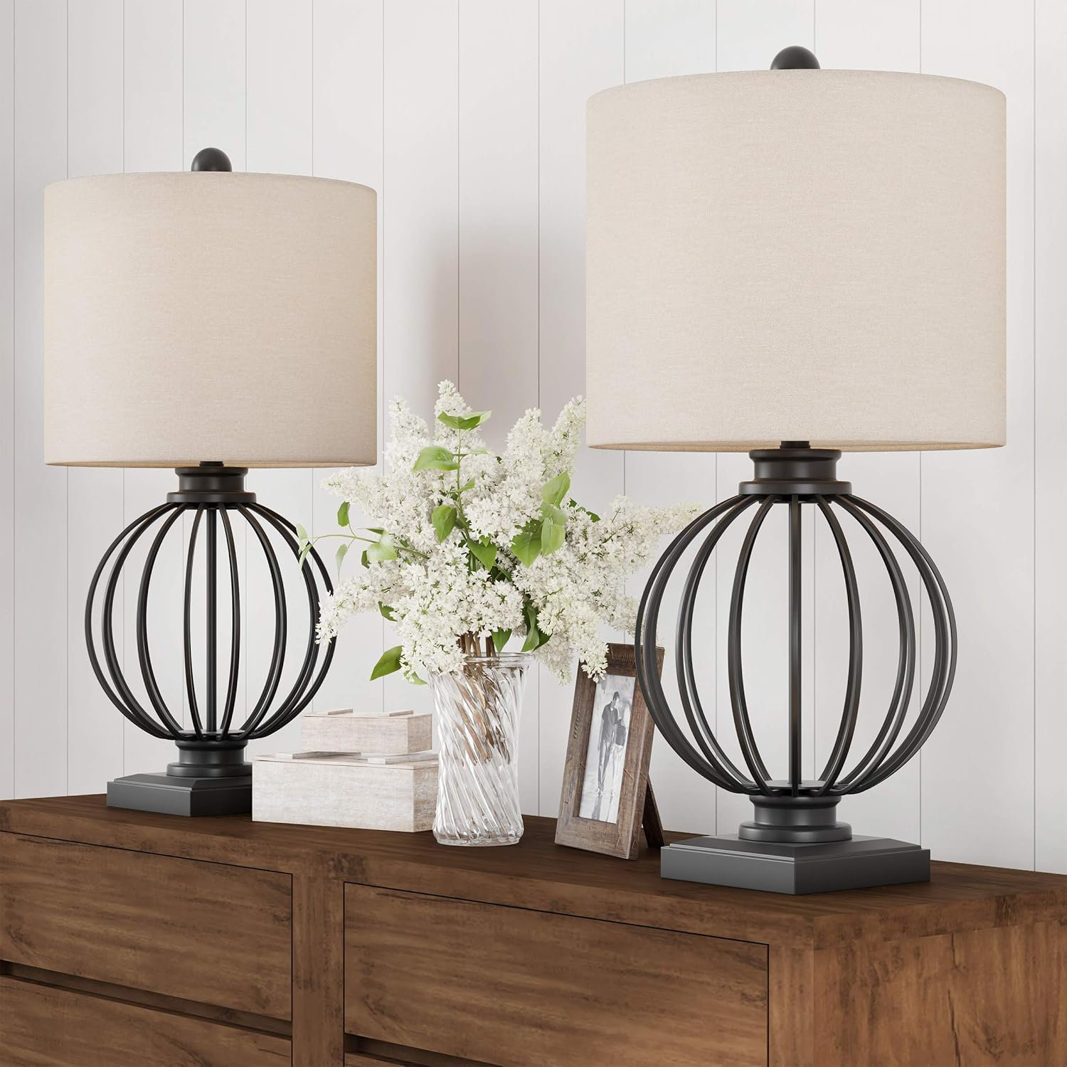BEAUTY DEPOT Modern Farmhouse Table Lamps Set Of 2 With LED Bulbs ...