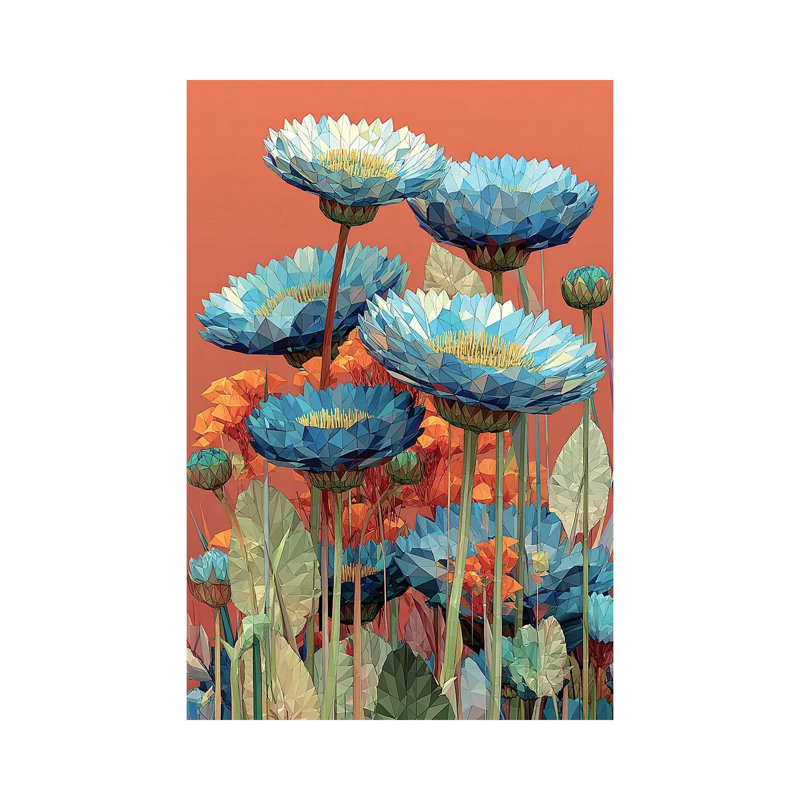 Fleurs sauvages bleues - reproduction d'art murale - toile tendue, 48 po x 32 po, Toile tendue avec châssis, Sans cadre