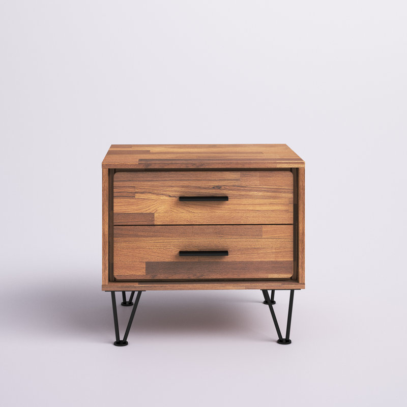 Maibritt 2-Drawer Nightstand with Metal Legs, Walnut