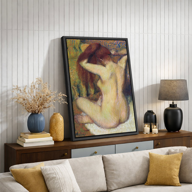 «Pastel Nude Woman Bathing», reproduction de photos de figurines douces, impression sur toile encadrée, Cadre flottant noir