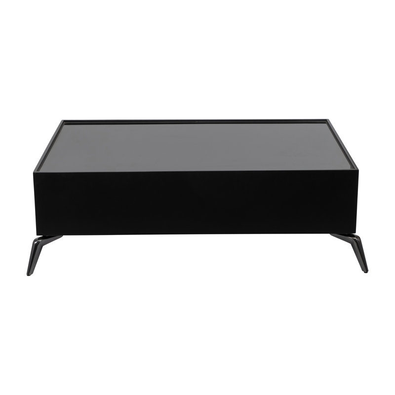 Corrigan Studio® Chic Glass-Top Coffee Table, Elegant Black Finish With Black Legs, 47X16 Inches For Modern Living Spaces