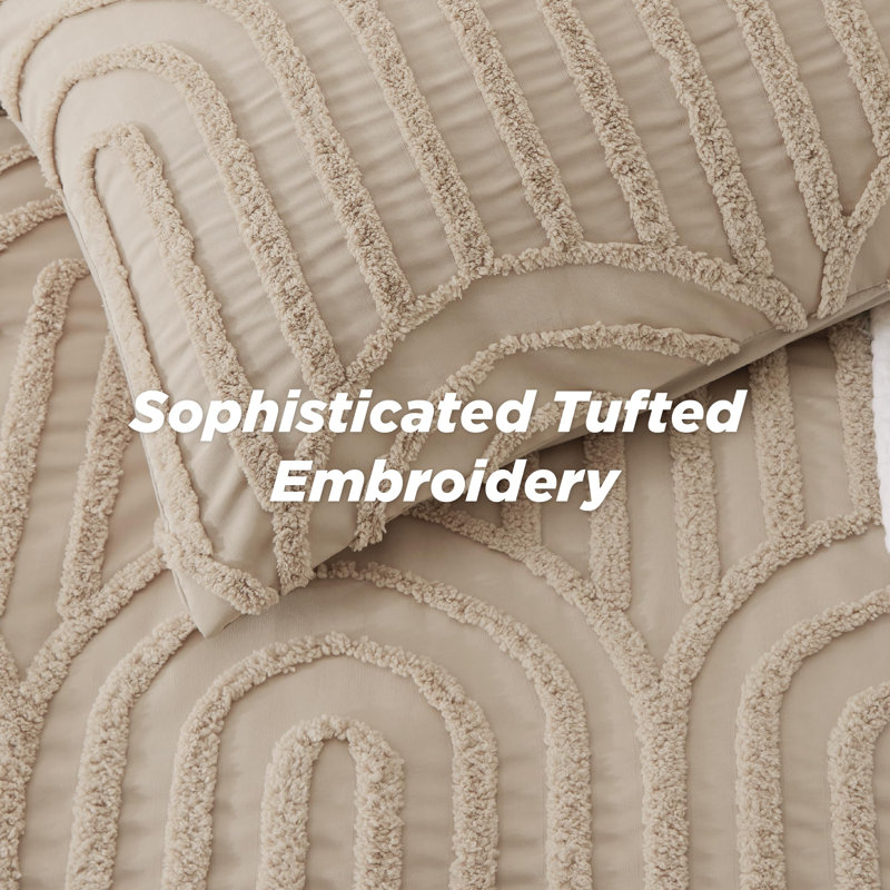 Comforter Set-Arch Jacquard Boho Bedding Sets, Full Comforter + 2 Standard Shams, Khaki
