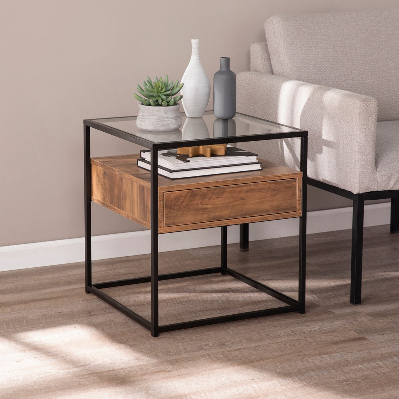 Table de bout en verre avec rangement