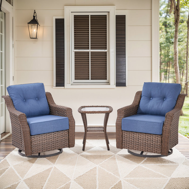 Acton 2-Person Wicker Outdoor Swivel Rocker Seating Group with 6" Thick Cushions, Blue