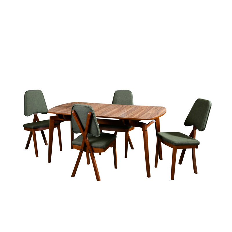 Ensemble repas pour quatre personnes, Noyer / vert