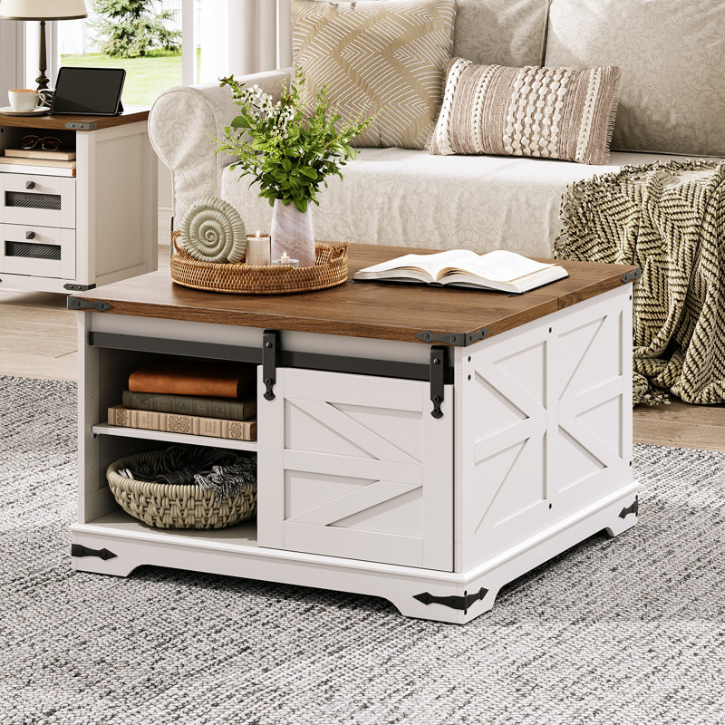 Table basse à plateau relevable 31,5 po Alsacia, Brun / blanc